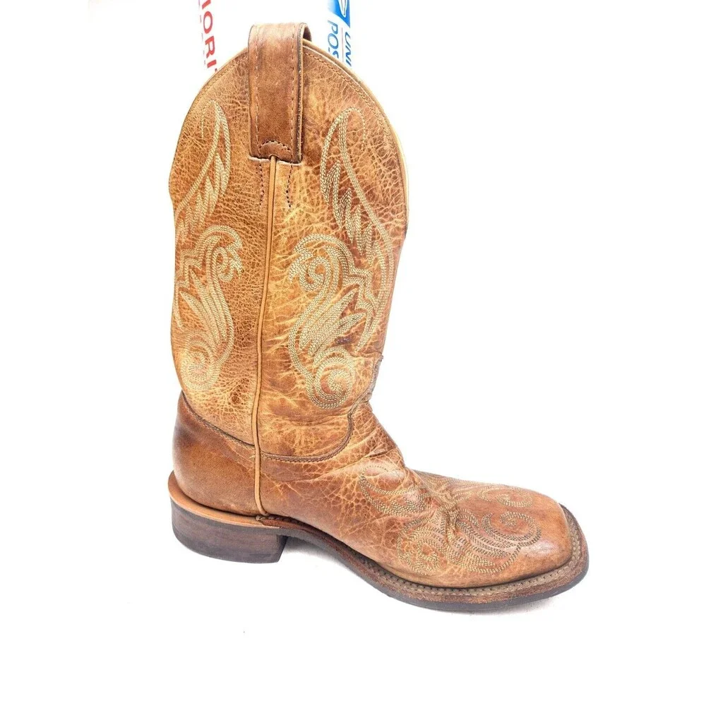 Justin Men’s 8.5 B Brown Leather Western Cowboy Boots Square Toe Slip Resistant